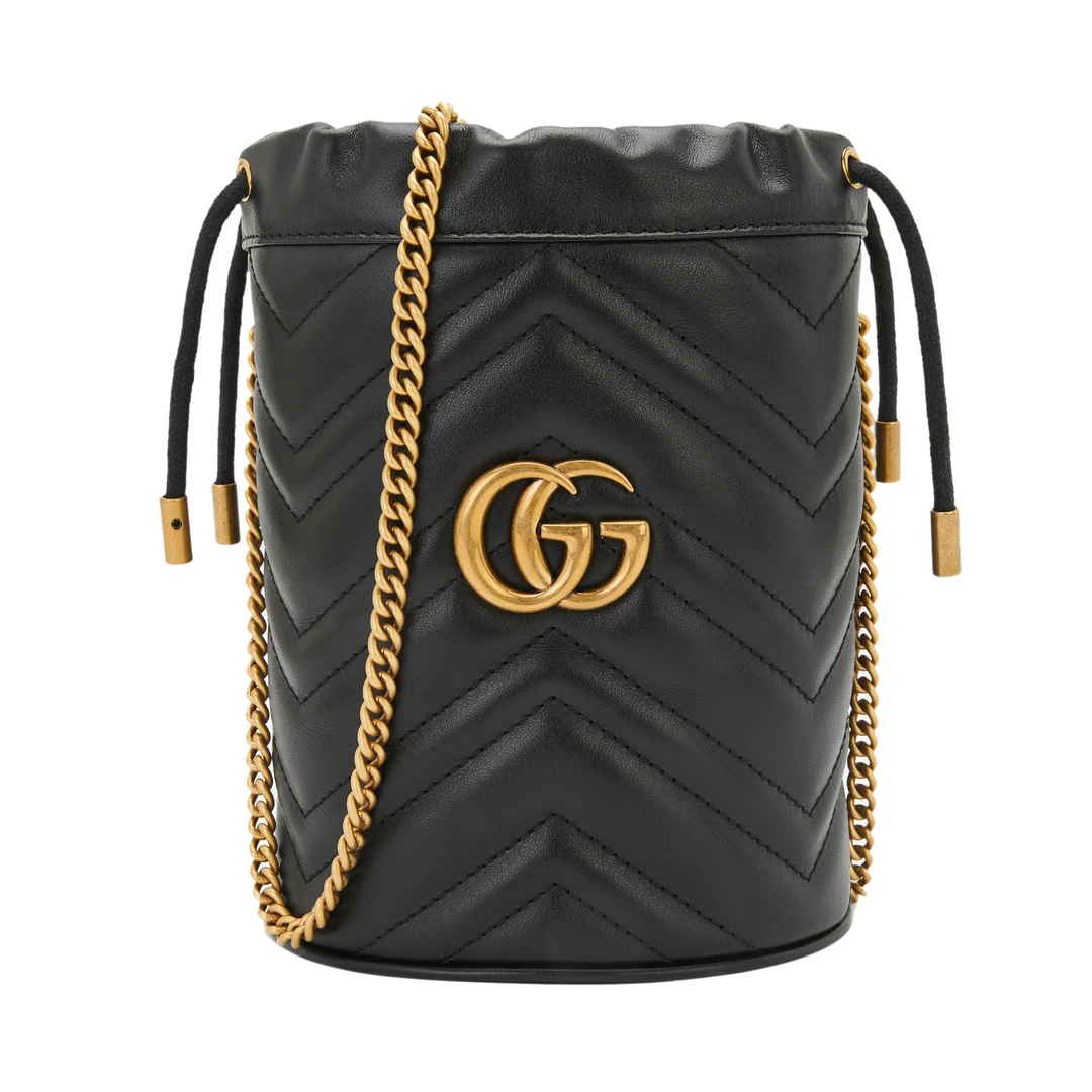 GUCCI古驰女士Marmont系列牛皮绗缝纯色单肩水桶包