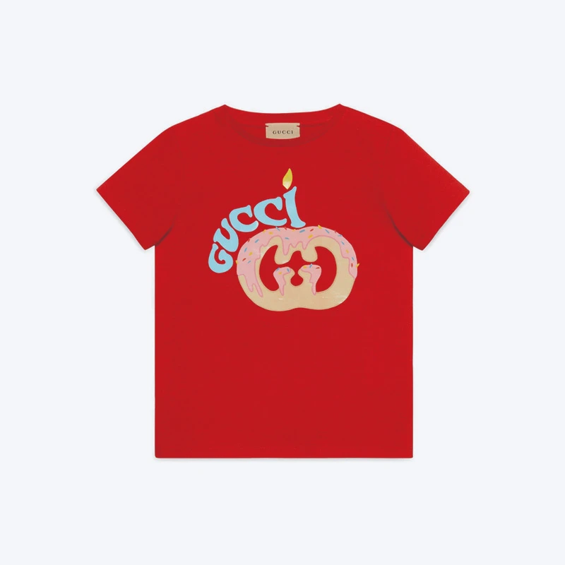GUCCI古驰儿童时尚字母涂鸦印花针织休闲圆领短袖T恤男女童夏装