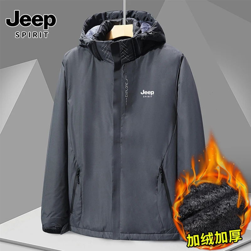 JEEPSPIRIT秋冬H6268加绒加厚外套男装女夹克防水风风衣