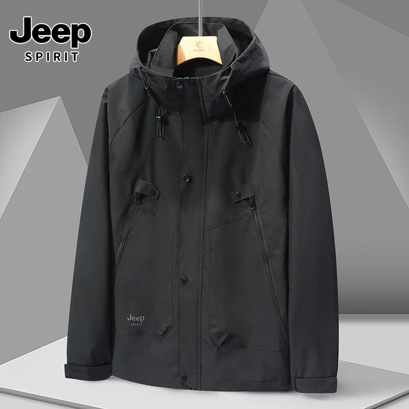 JEEPSPIRIT春秋薄款2318时尚男装夹克防水风衣服百搭连帽外套