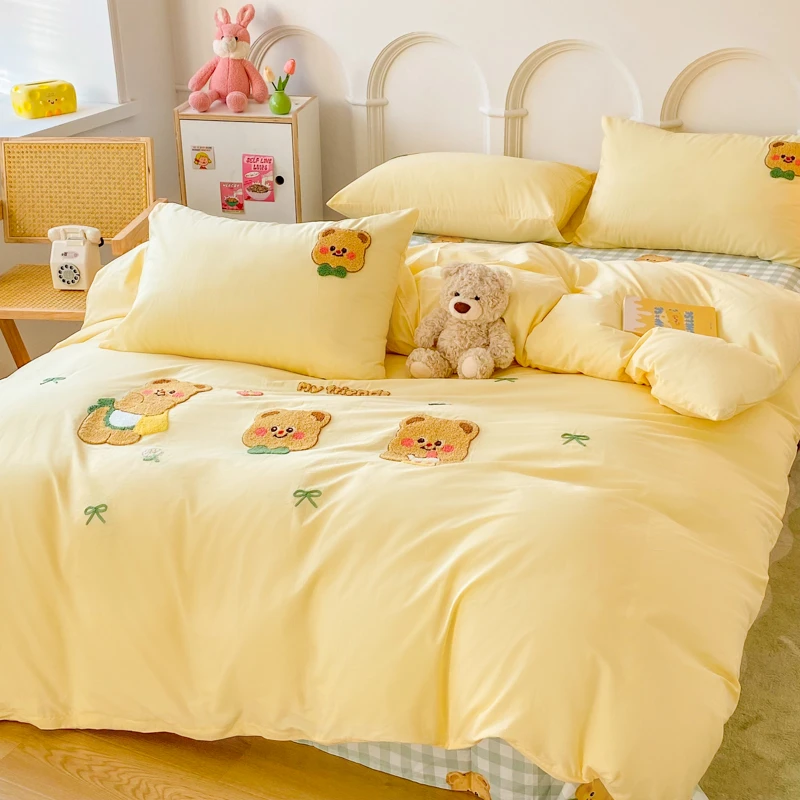 直播 全棉卡通可爱小清新工艺款毛巾绣三件套四件套-CR