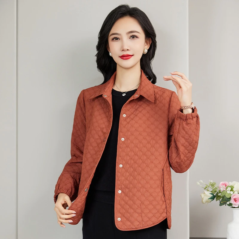 大码中年女装小个子妈妈装春2025新款秋冬装薄棉衣外套百搭纯色女