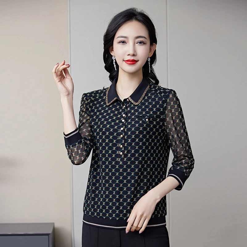 百搭2025年春秋新款时尚妈妈休闲风上衣中老年女装显瘦弹力A061