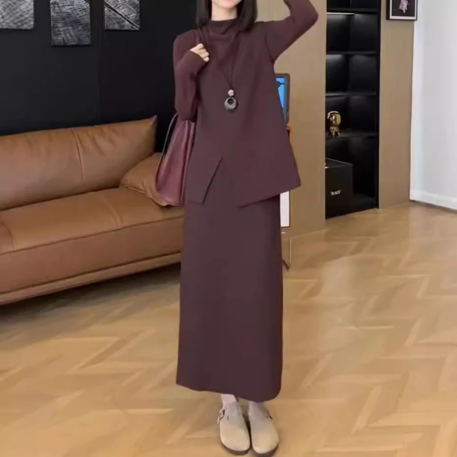 2025年秋季网红新款时尚宽松简约气质百搭打底衫马甲半裙三件套女