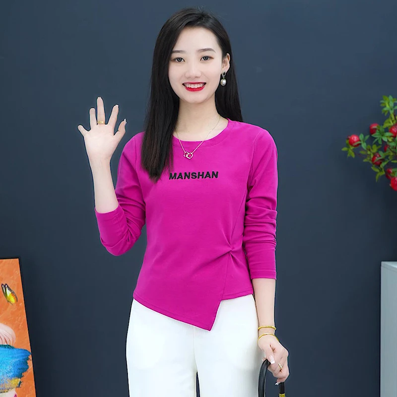 【曼姗女装】长袖圆领修身t恤女2023年秋季新款显瘦百搭时尚上衣