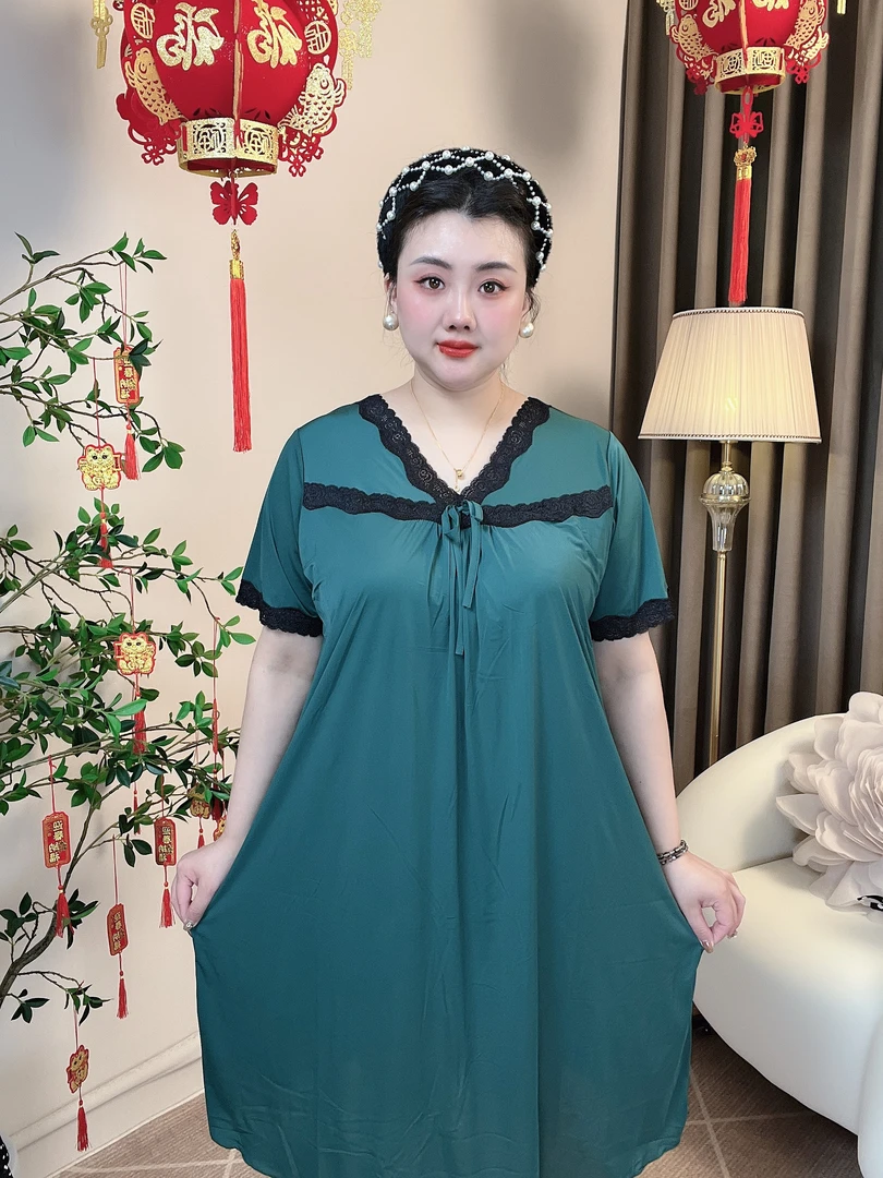 【福利胸垫冰丝睡裙】显瘦气质女士夏季宽松中长款印花睡裙家居服