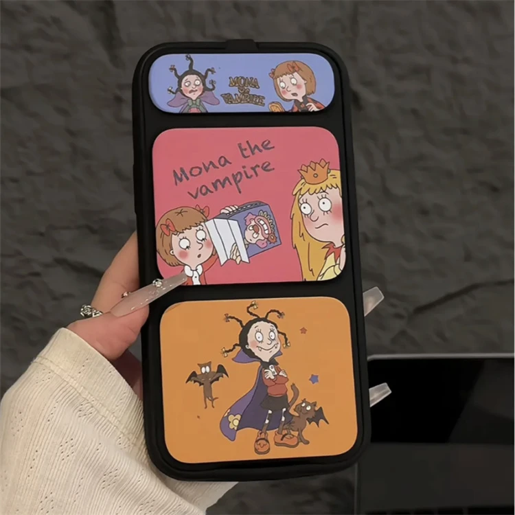 适用苹果iPhone16pro手机壳15卡通小魔女蒙娜14个性13趣味12翻盖
