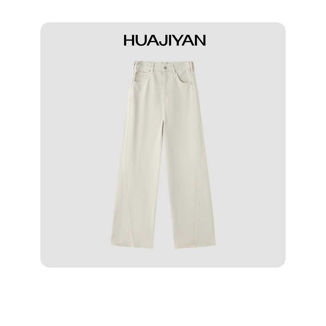 华吉言/HUAJIYAN 【脱脂牛仔】竹纤维棉立体裁剪百搭直筒牛仔裤