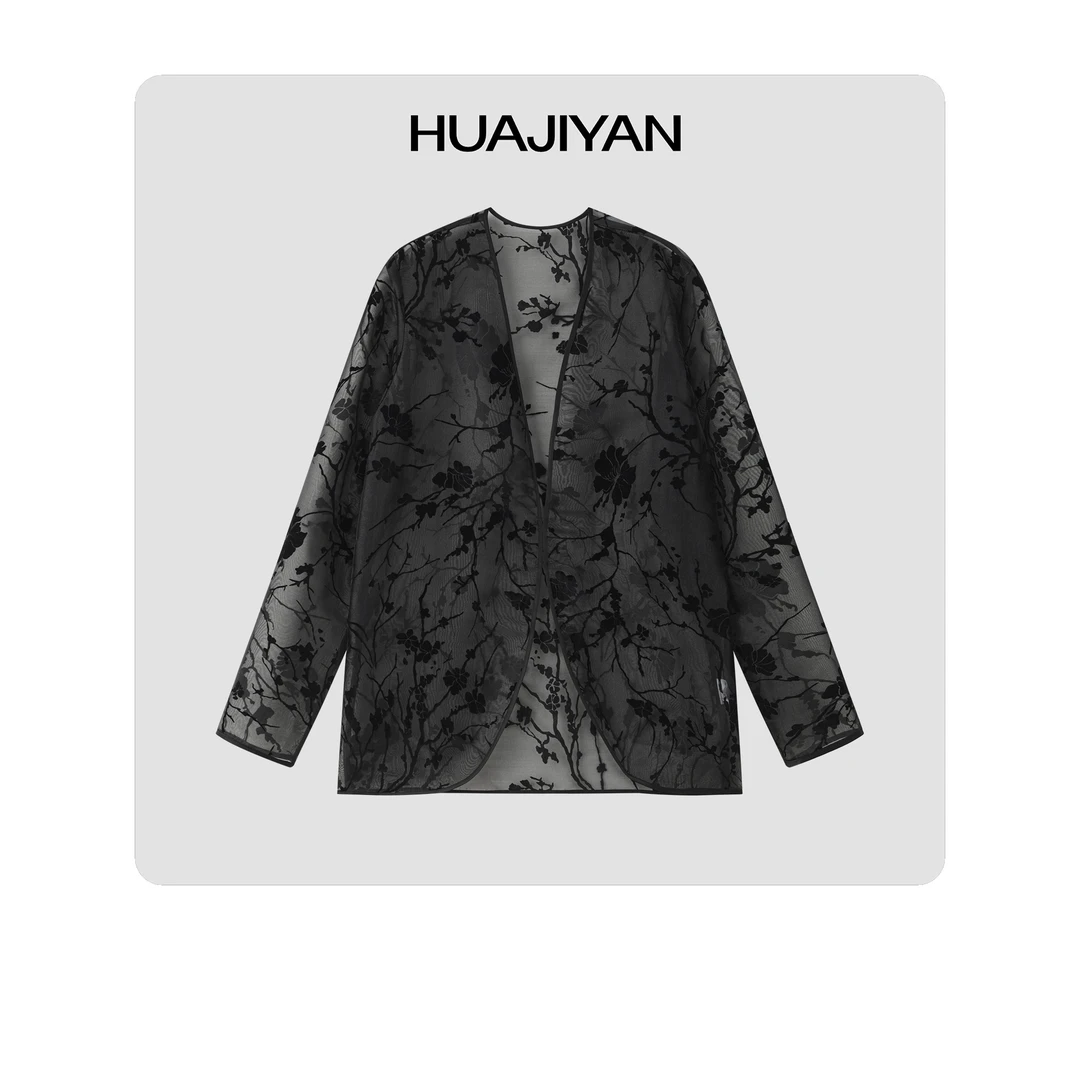 华吉言/HUAJIYAN【连理枝】重工定制镂空植绒宽松长袖外衫