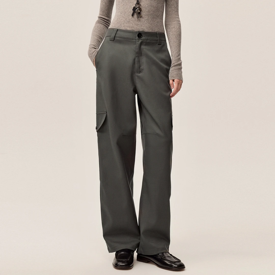 华吉言/HUAJIYAN【舒适区】羊毛混纺斜纹立裁百搭休闲裤