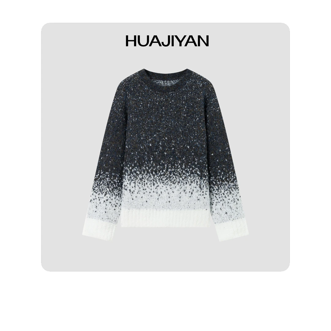 华吉言/HUAJIYAN【初雪】羊毛混纺渐变芝麻点针织套头毛衣