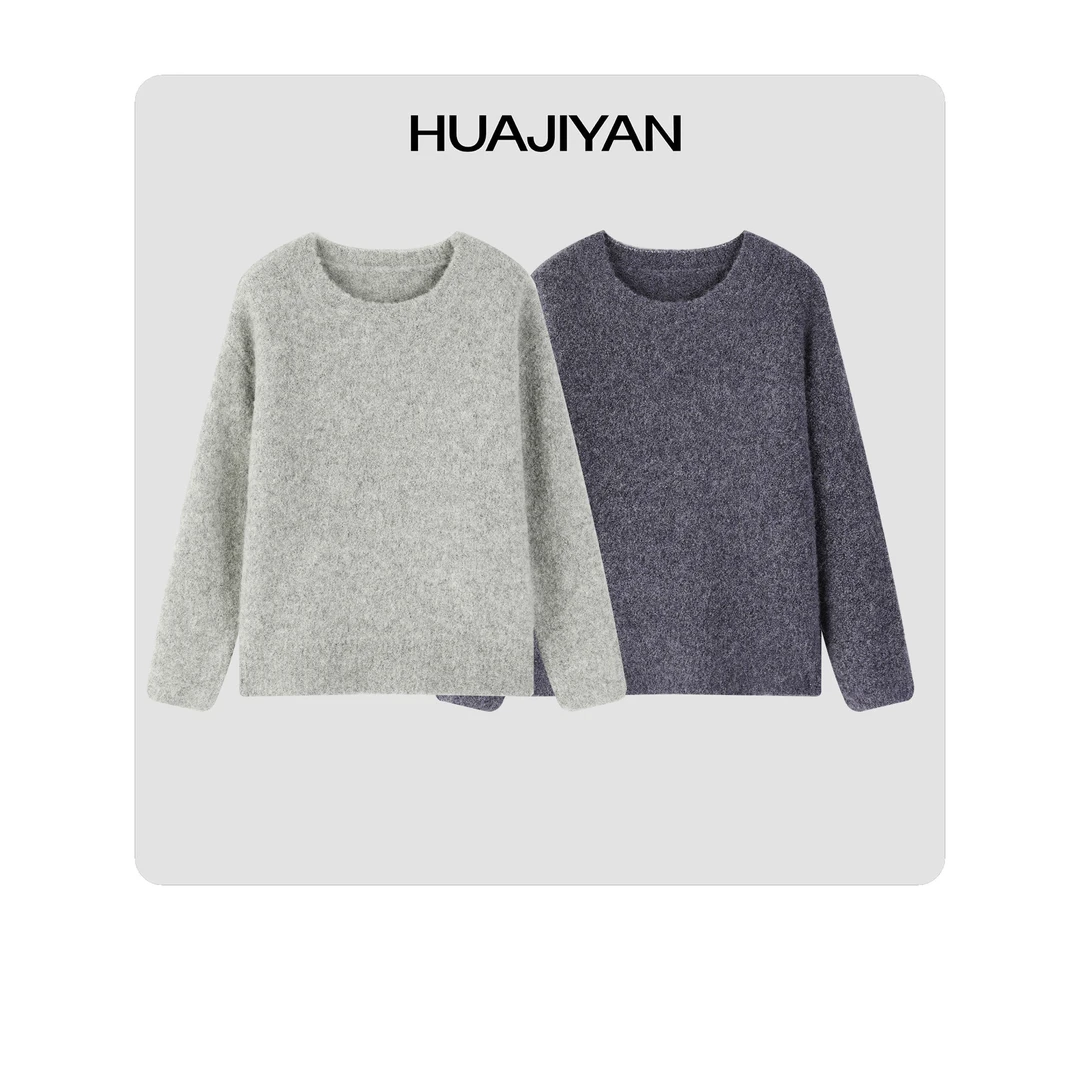 华吉言HUAJIYAN 【苏丽卷毛衣】阿尔巴卡羊驼毛圆领套头毛衣