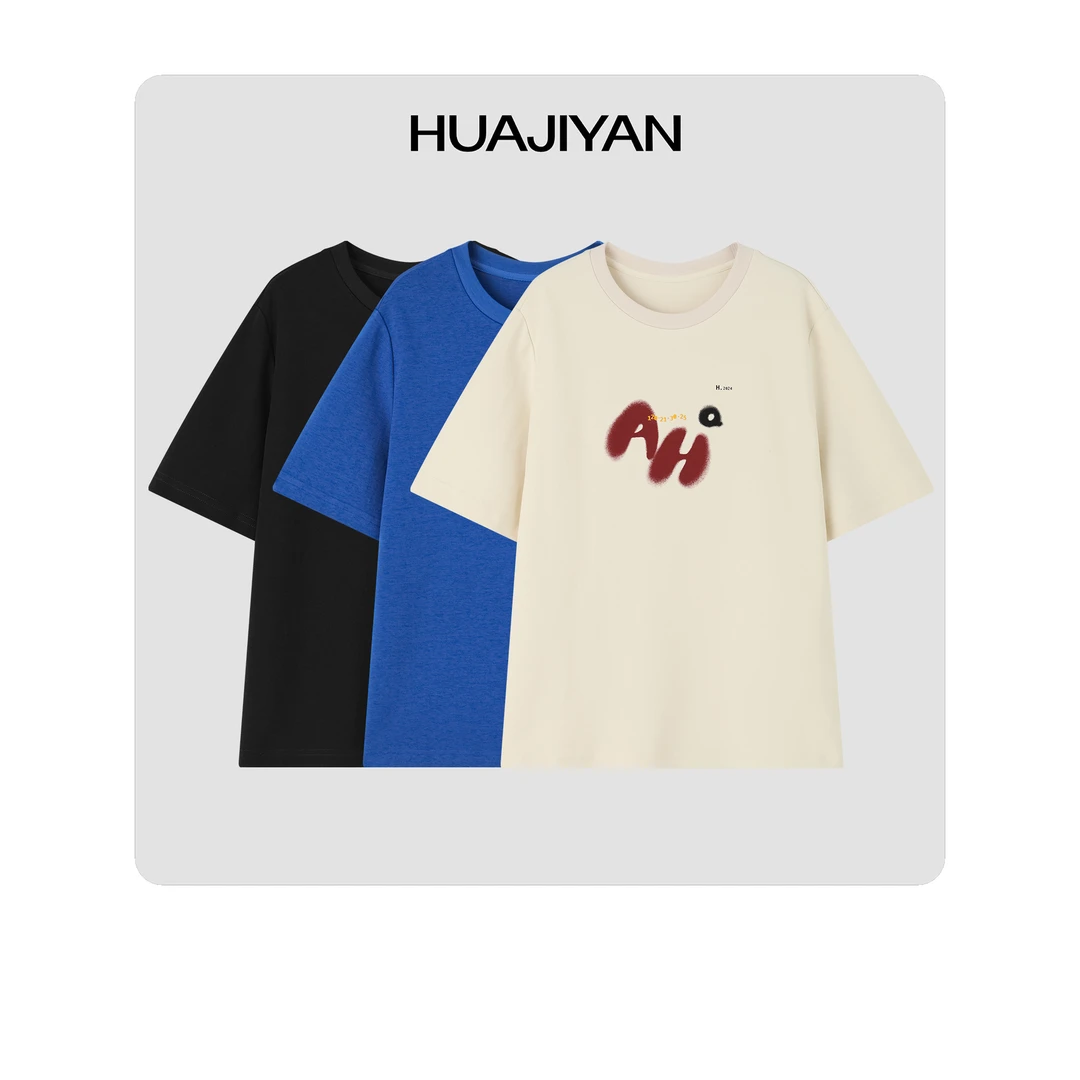 华吉言/HUAJIYAN 【涂鸦T】宽松圆领印花短袖T恤