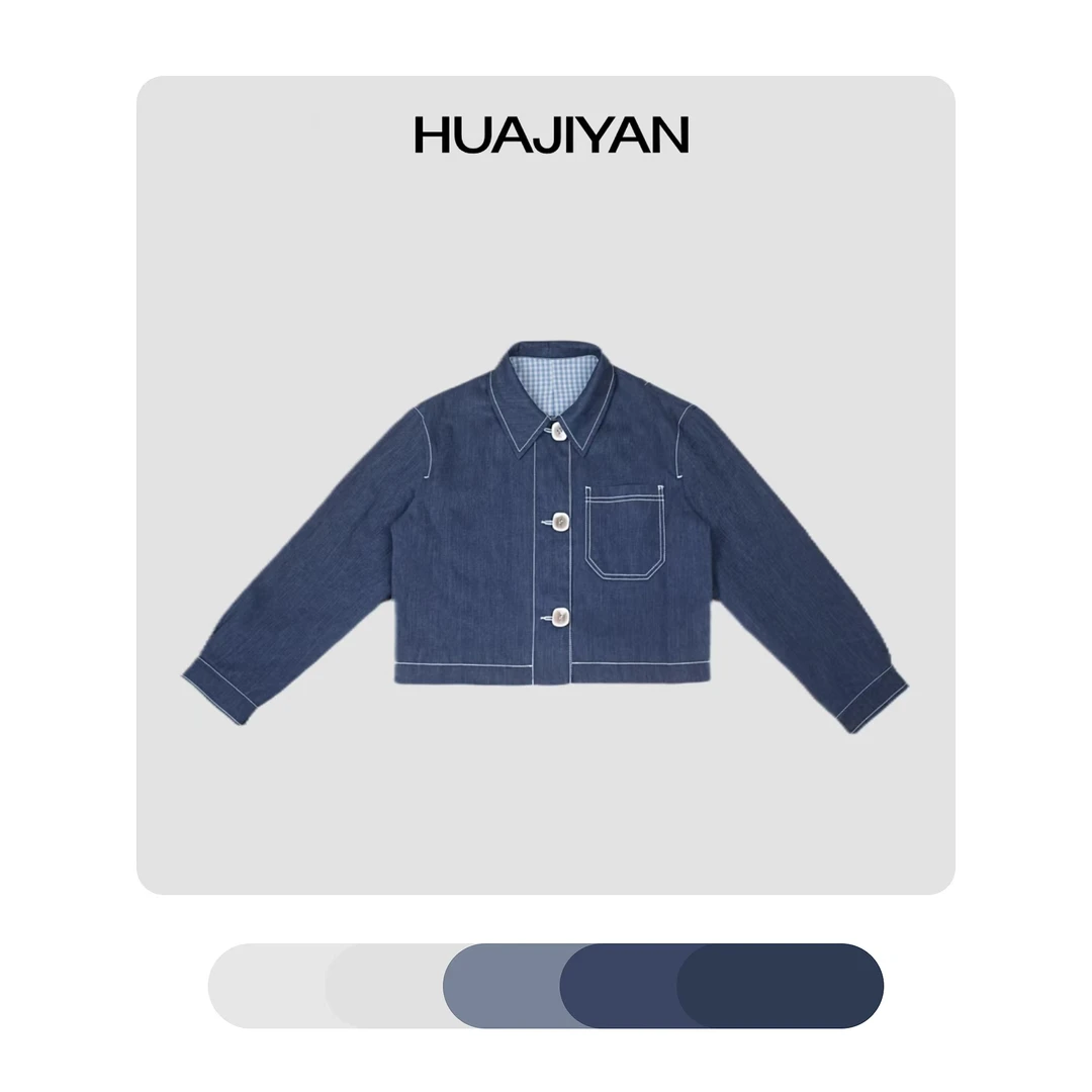 HUAJIYAN【布鲁士 】天丝棉短款蓝外套