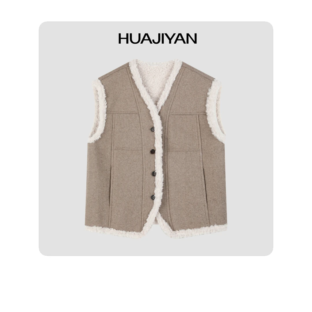 华吉言HUAJIYAN  【暖羊羊】复古羊.毛马甲外套