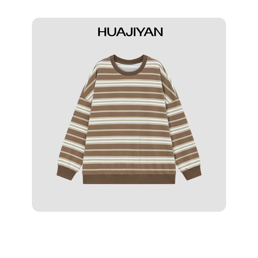 华吉言/HUAJIYAN【汉堡】经典条纹圆领百搭舒适卫衣