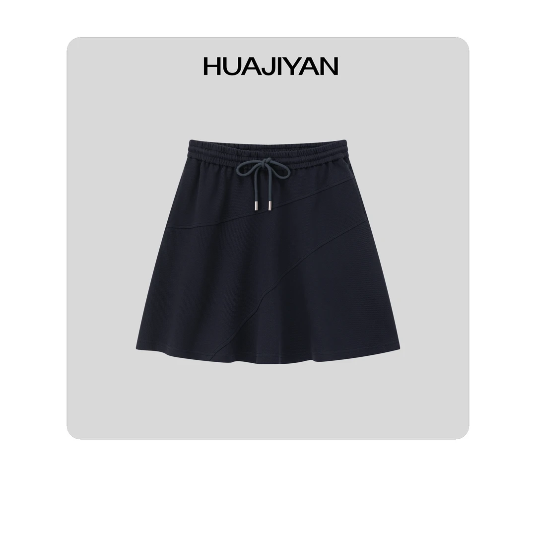 华吉言/HUAJIYAN【小雨伞】立体斜片分割松紧腰A字伞裙