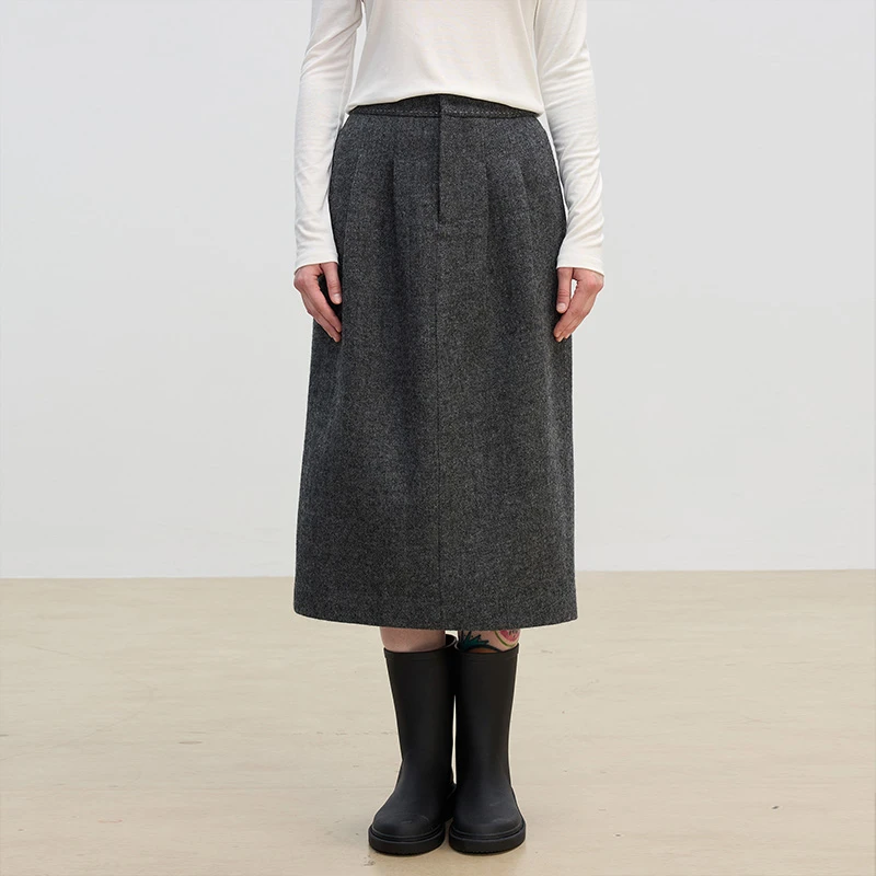 华吉言/HUAJIYAN【伦敦腔】重磅100%羊毛舒适百搭立体裁剪半身裙