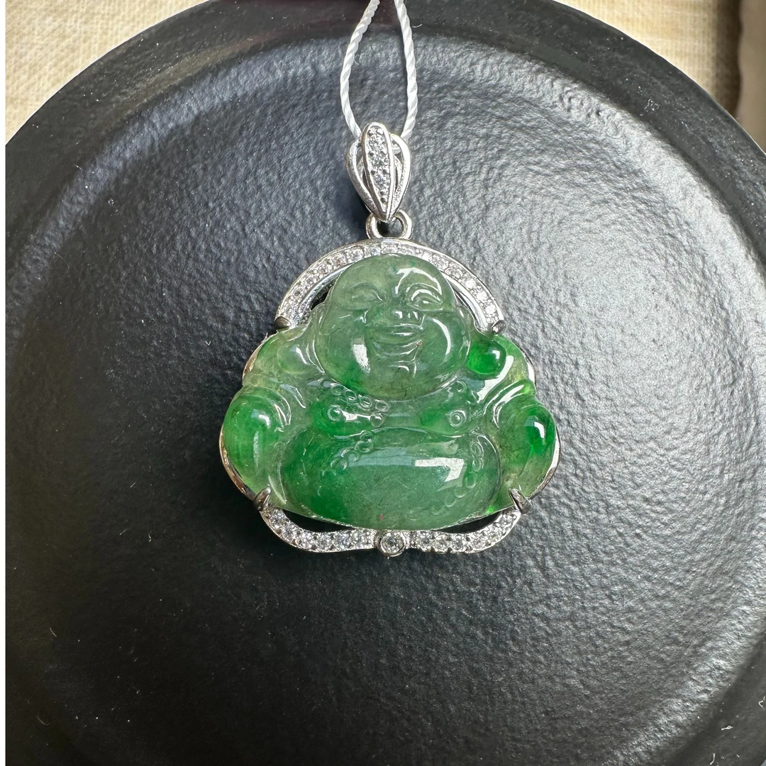 高档时尚绿色天然翡翠A货平安扣挂饰气质经典挂件佛公完美镶嵌