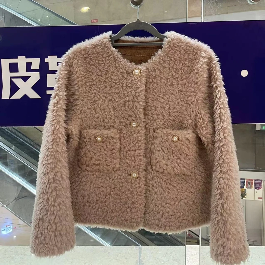 颗粒羊毛外套女士气质短款时尚网红百搭圆领