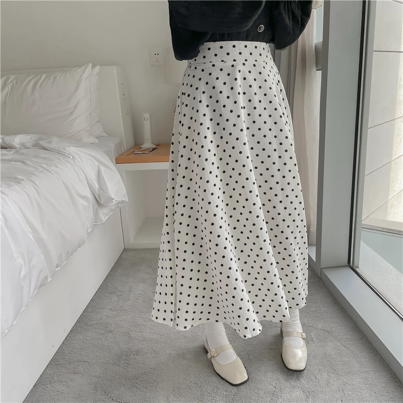 夏季气质时尚圆点波点高腰中长款显瘦半身裙修身百搭不挑人大摆裙