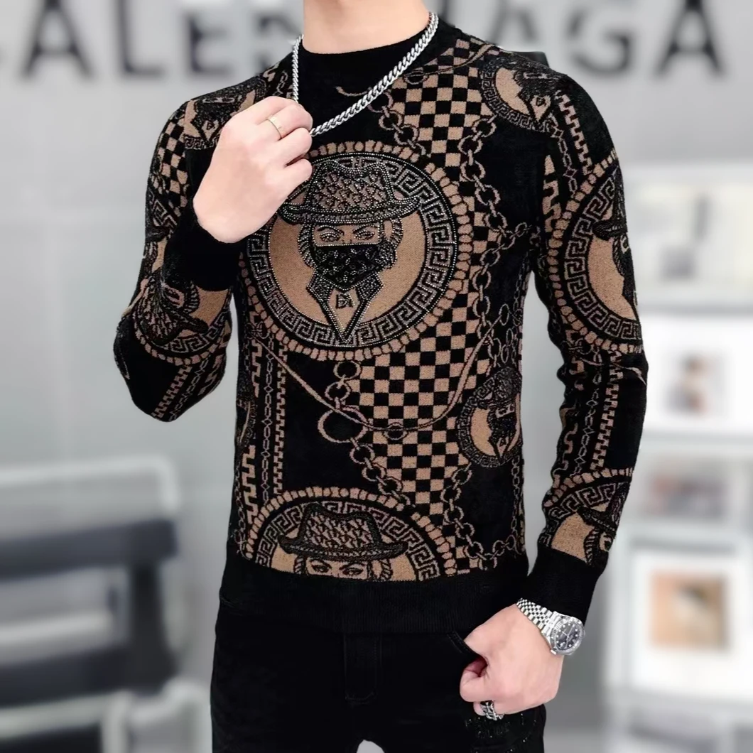 欧洲站冬季新款男士潮流时尚轻奢高品质修身百搭休闲保暖针织毛衣