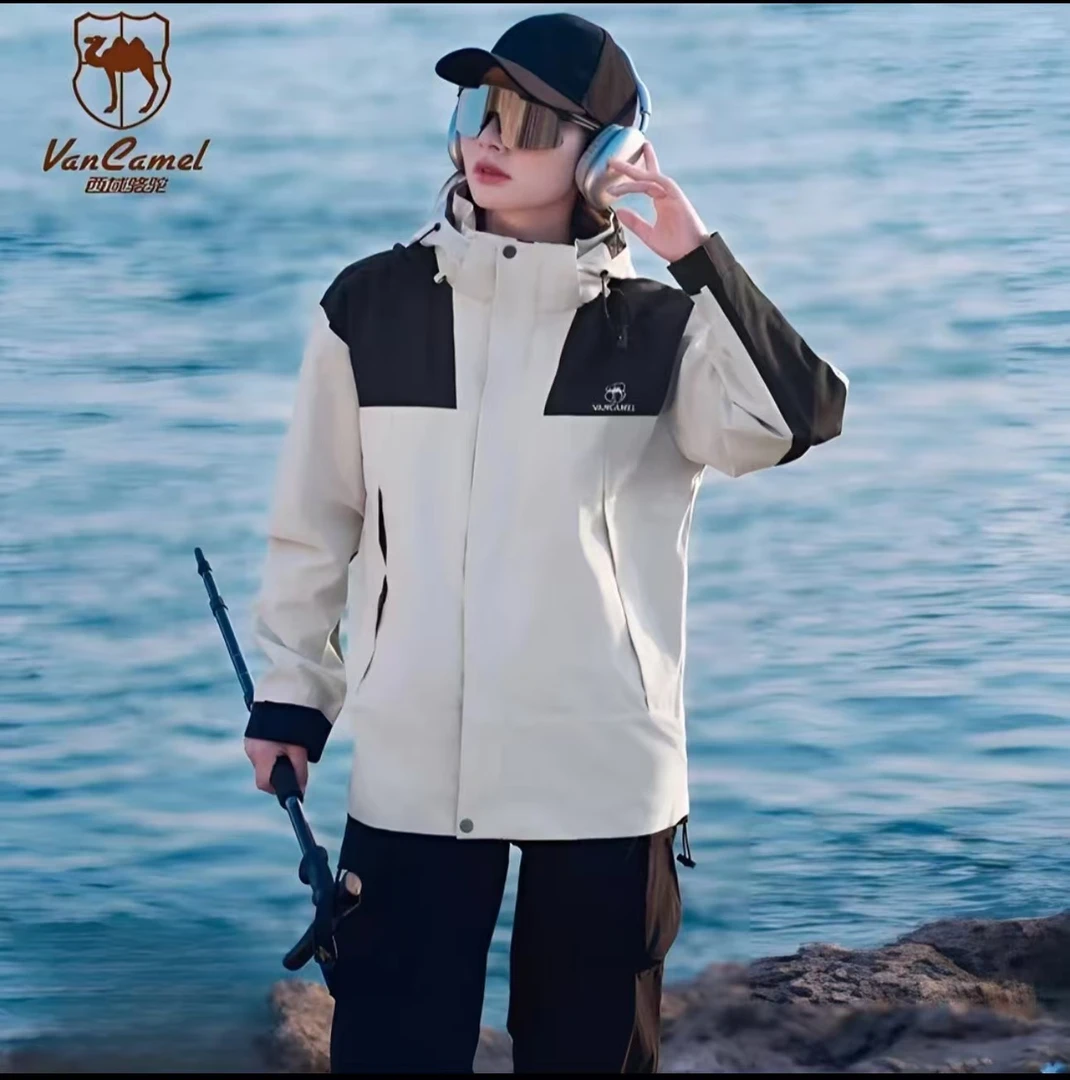 VANCAMEL/西域骆驼【黑拼白】男女防风防水三合一保暖情侣夹克