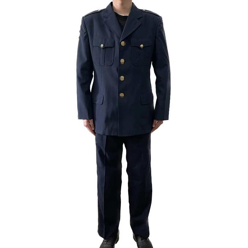 经典库存全新老货男士夏季藏青休闲西服套装拉链款裤子纪念中山装