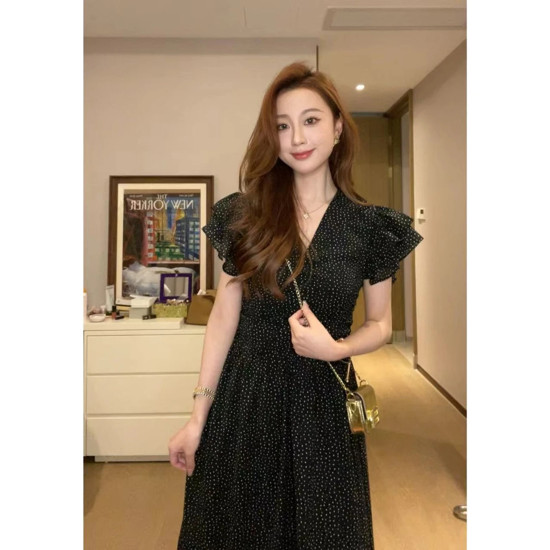 【大文仔】波点飞袖短袖夏季连衣裙