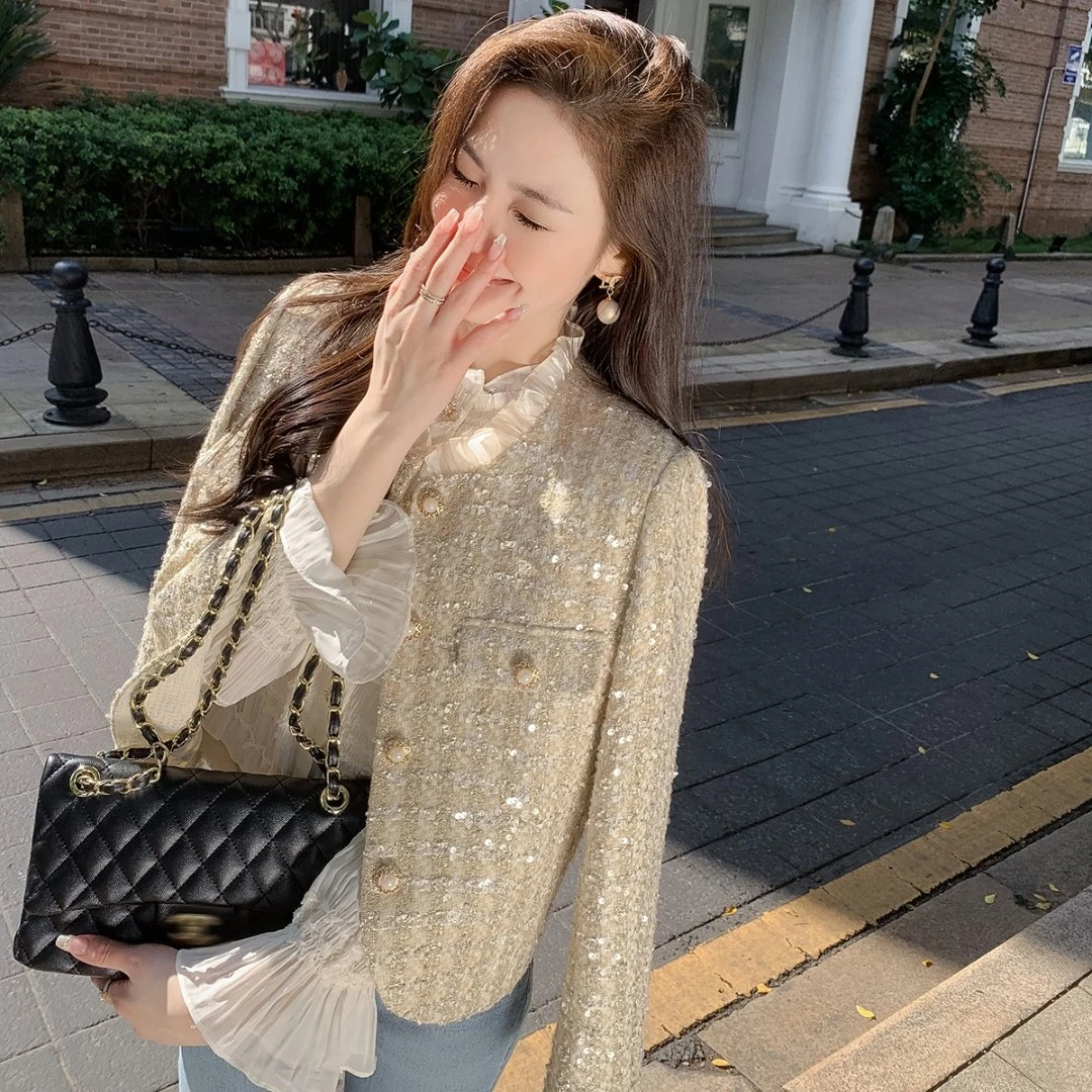 小香风外套显瘦气质蕾丝拼接外套女2025春季百搭上衣