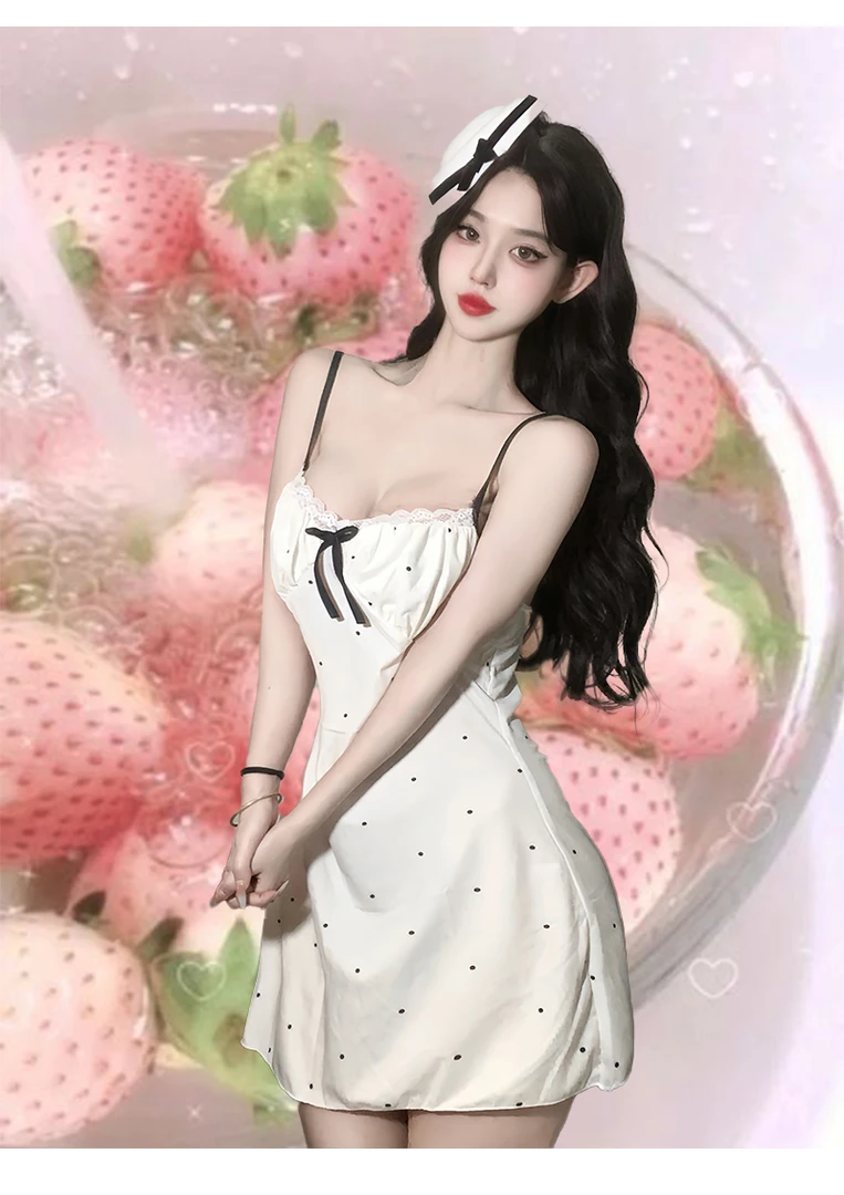 小清新短裙2025新款碎花裙甜美吊带纯欲风睡裙带胸垫法式花边睡衣