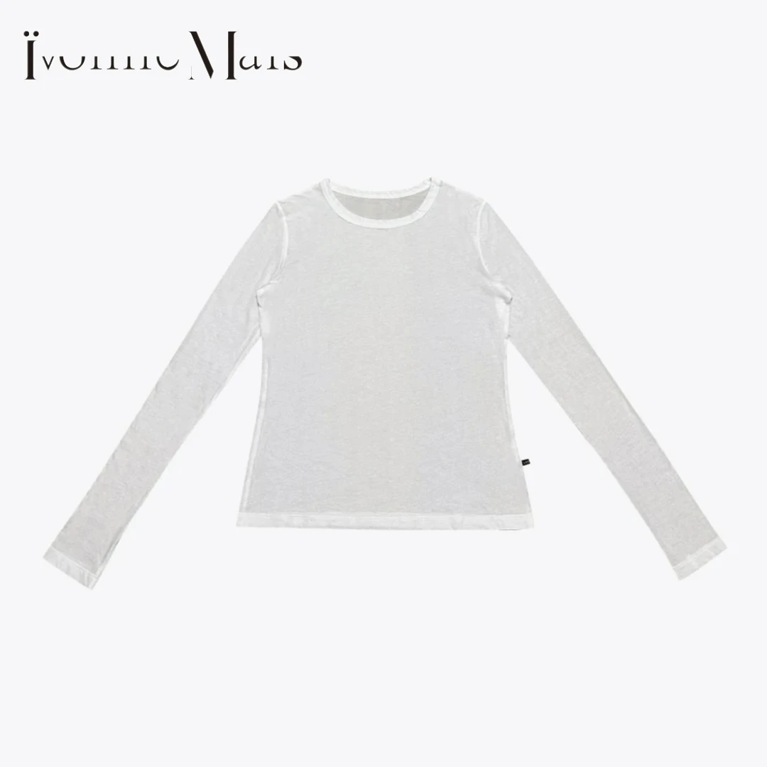 YvonneMars 四季长袖T恤纯色气质圆领内搭打底衫舒适四季2410206