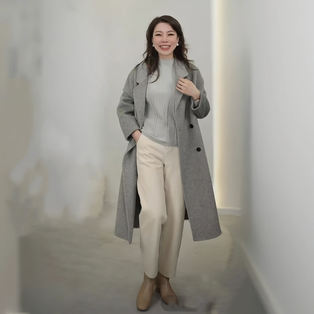 秋冬上新女士双面呢韩版气质中长款大衣时尚百搭618