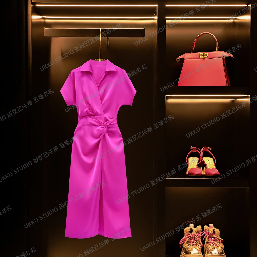 香【UKKU STUDIO】夏季法式收腰显瘦简约时尚斜裁裹身连衣裙612481