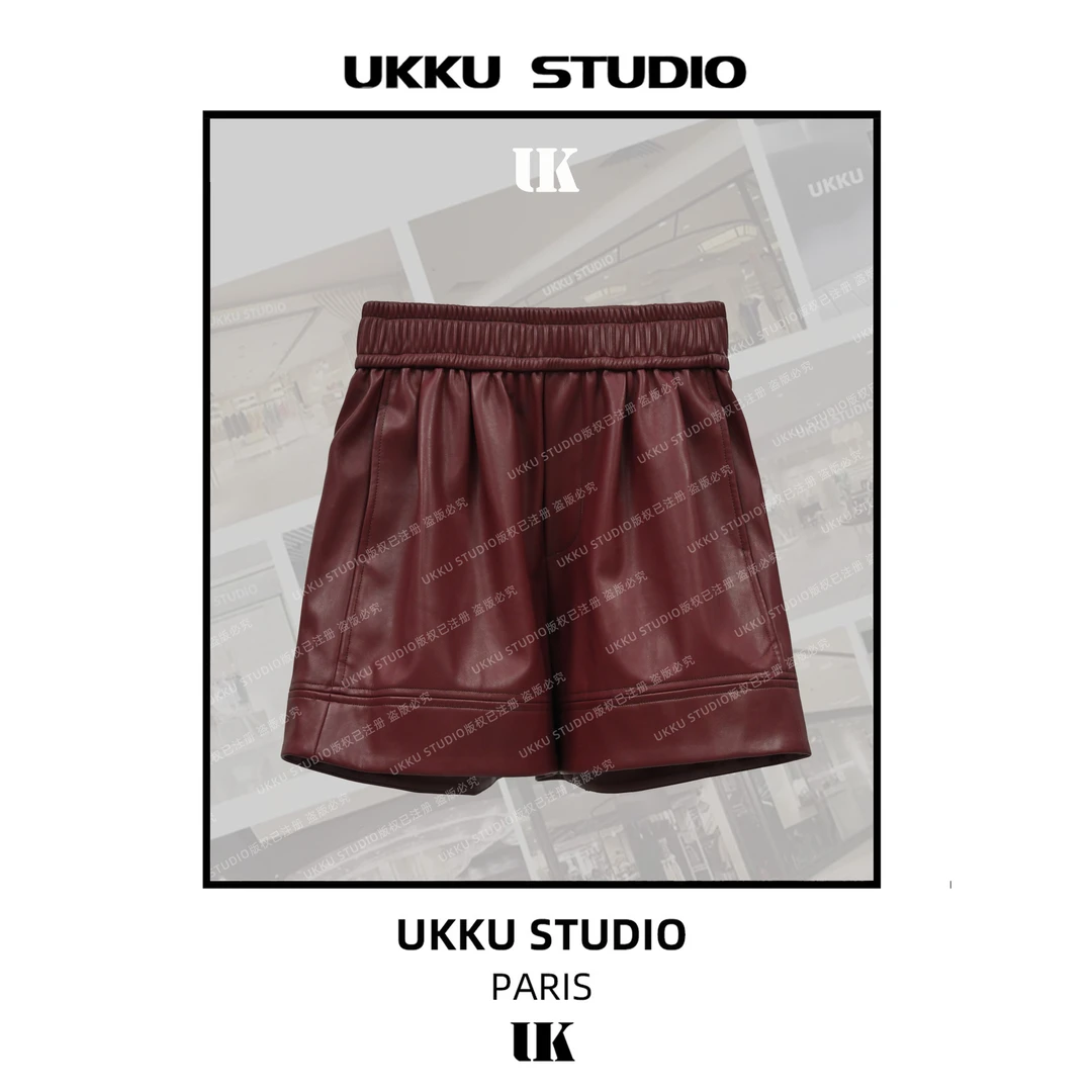 香【UKKU STUDIO】高端小众设计师安可拉红简约宽松收腰短裤312646