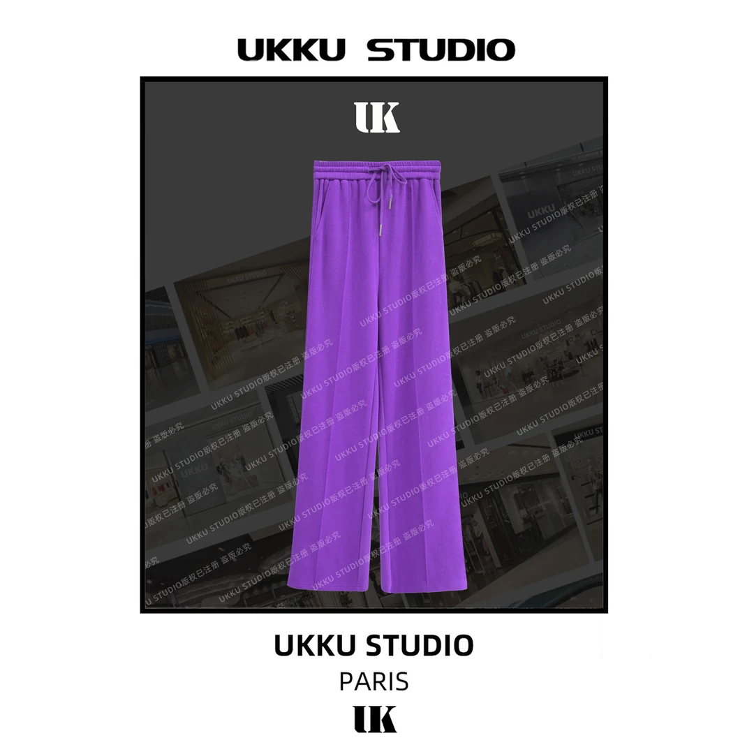 呦呦【UKKUSKUDIO】网红气质修身时尚玫红色显瘦塑形女神长裤513041