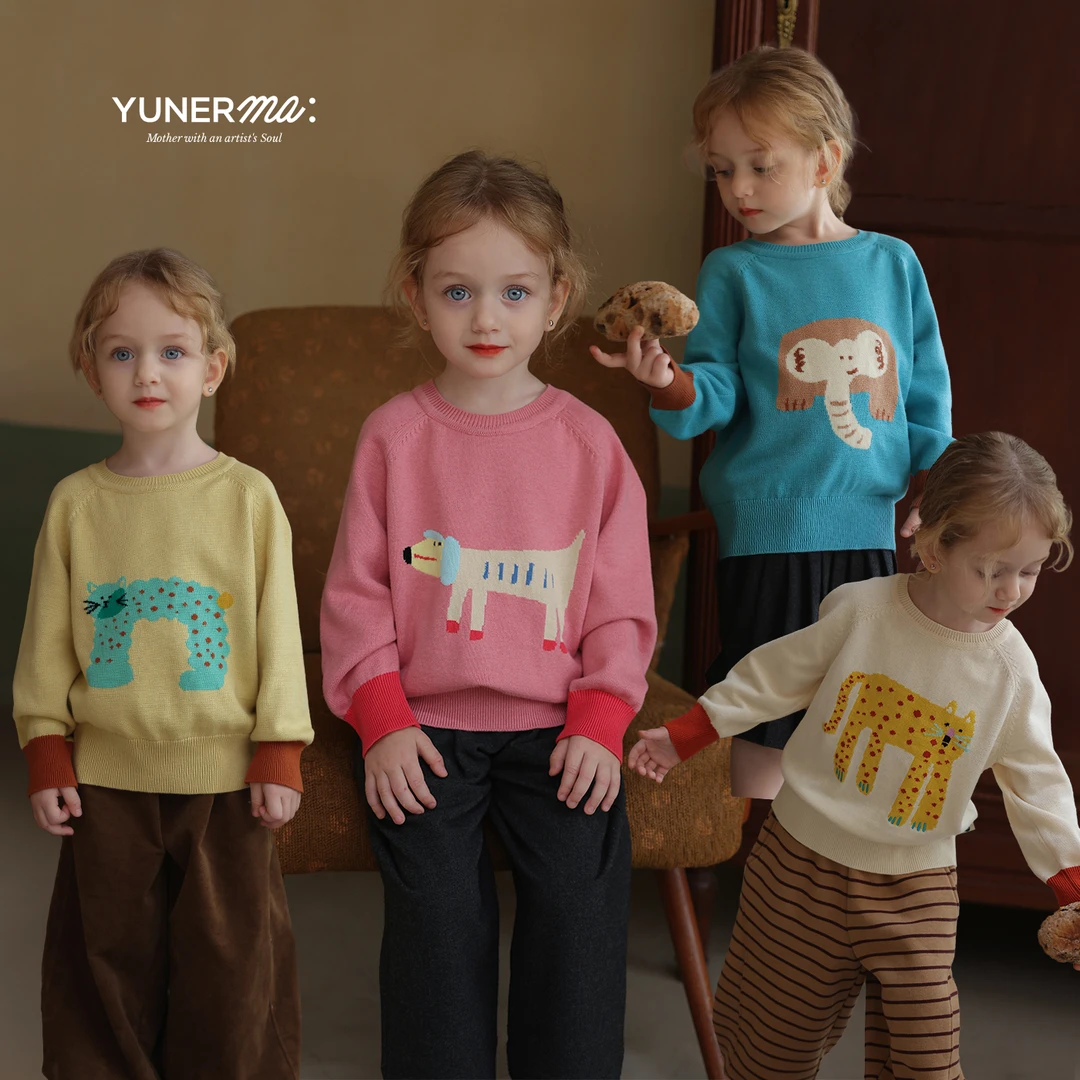 【原创插画师合作款】允儿妈女童秋冬新款可爱卡通毛衣针织衫上衣