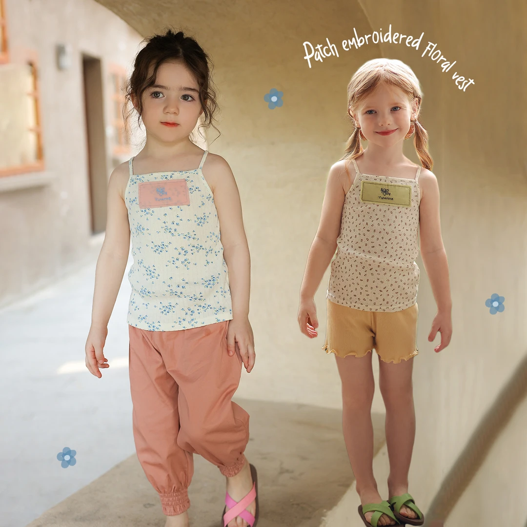 允儿妈女童夏季新款韩系碎花背心宝宝幼儿园纯棉无袖上衣儿童夏装