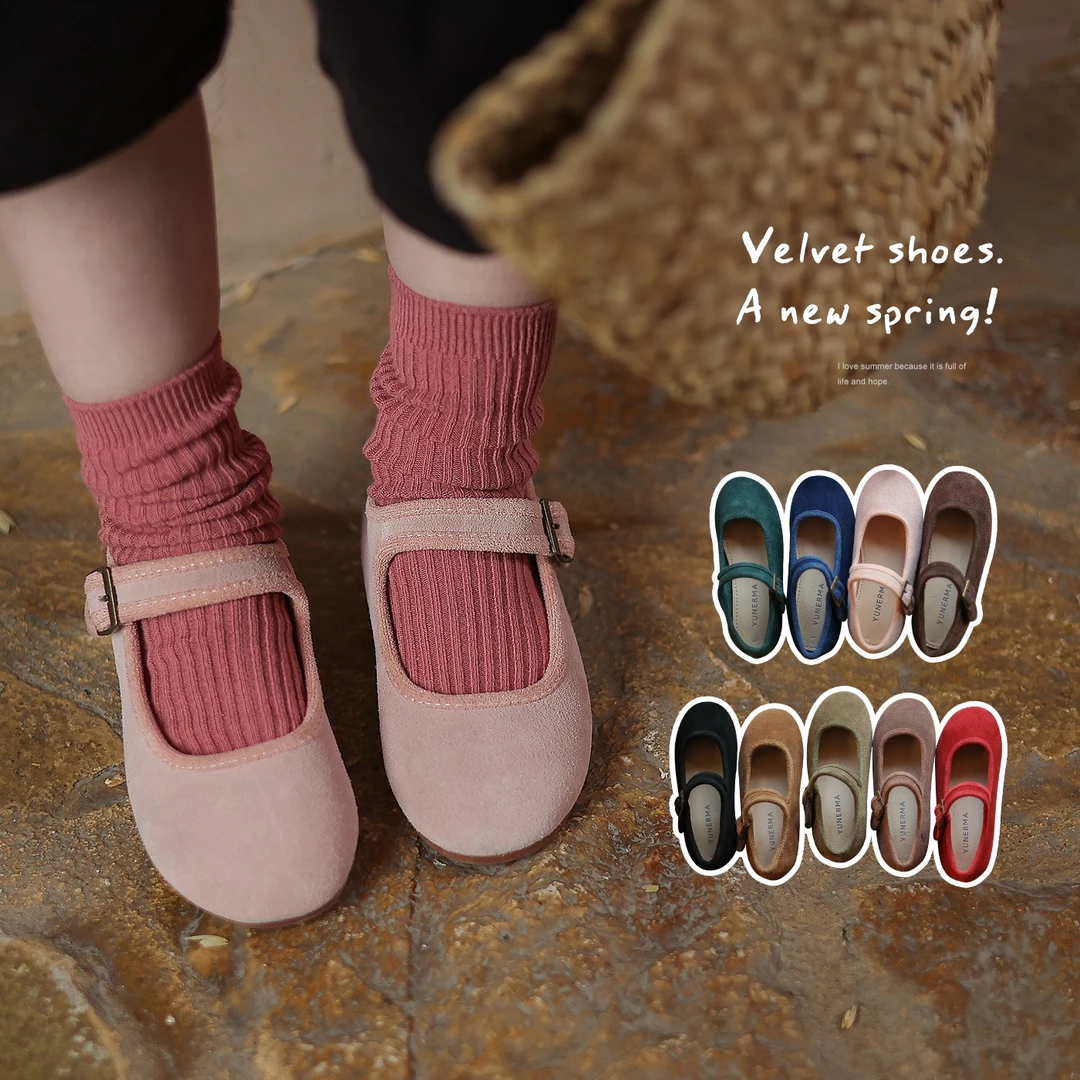 允儿妈女童秋季新款魔术贴磨砂皮鞋宝宝春秋洋气小布鞋软底鞋