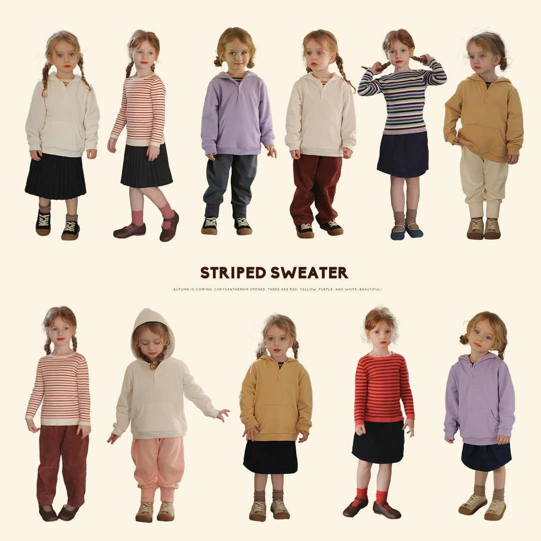 允儿妈女童春秋新款条纹撞色针织毛衣宝宝儿童秋季洋气上衣针织衫