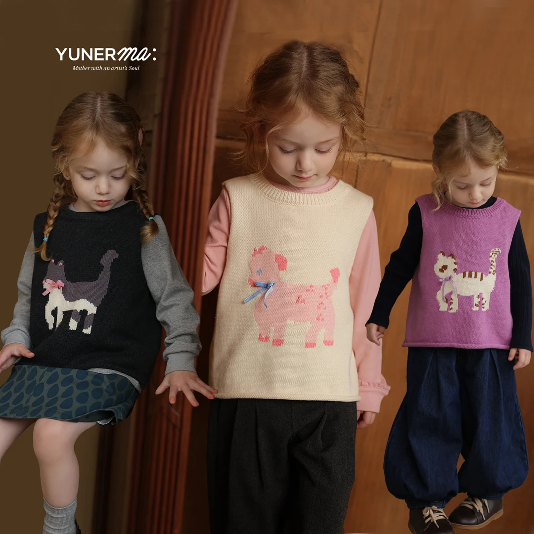 宝宝幼儿园可爱百搭蝴蝶结针织马甲背心允儿妈女童秋冬洋气上衣潮