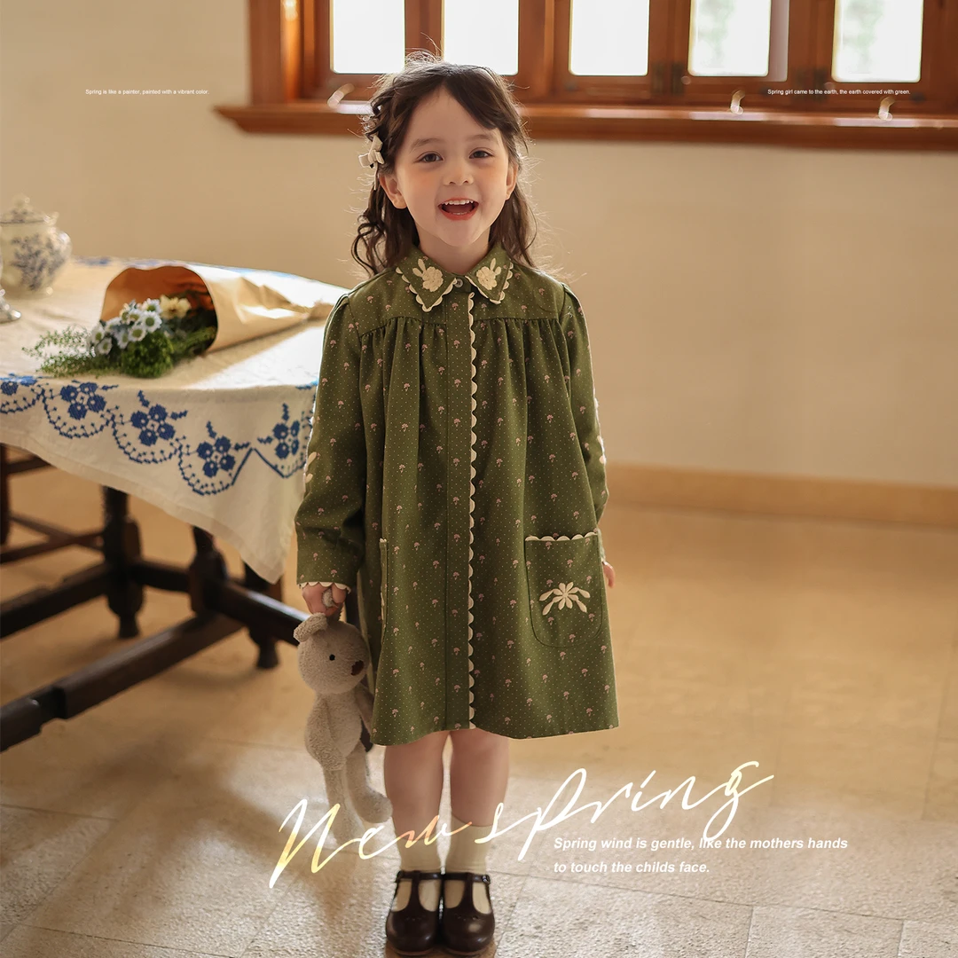 女童复古小众显白刺绣连衣裙 儿童小童长袖公主裙 宝宝春季长裙