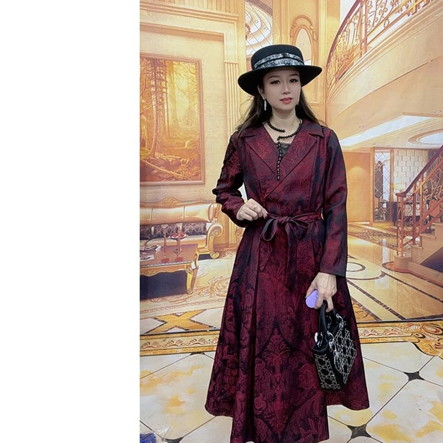 2062复古显瘦气质连衣裙大摆长裙过膝超长春秋