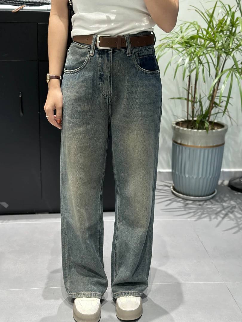 【断码清清】水泥灰牛仔窄板阔腿裤