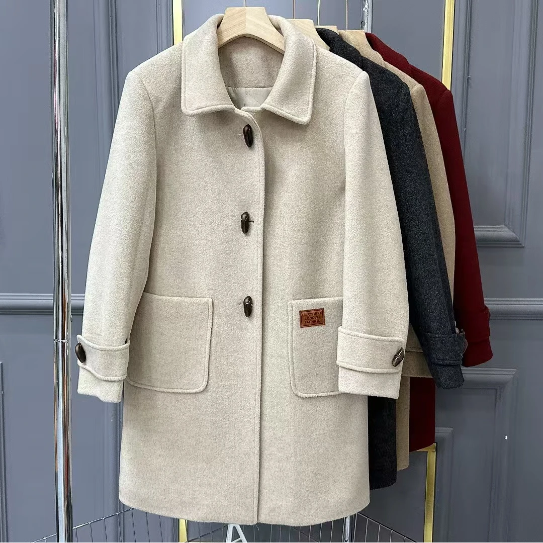 加棉加厚绵羊毛修身中长款大衣2025冬季女装新款休闲外套88222