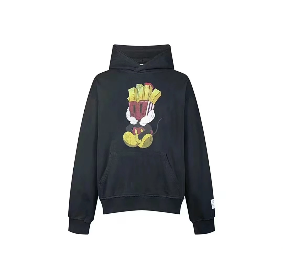 PUREY.WR卡通图案水洗做旧连帽卫衣/正品保障/假一赔四