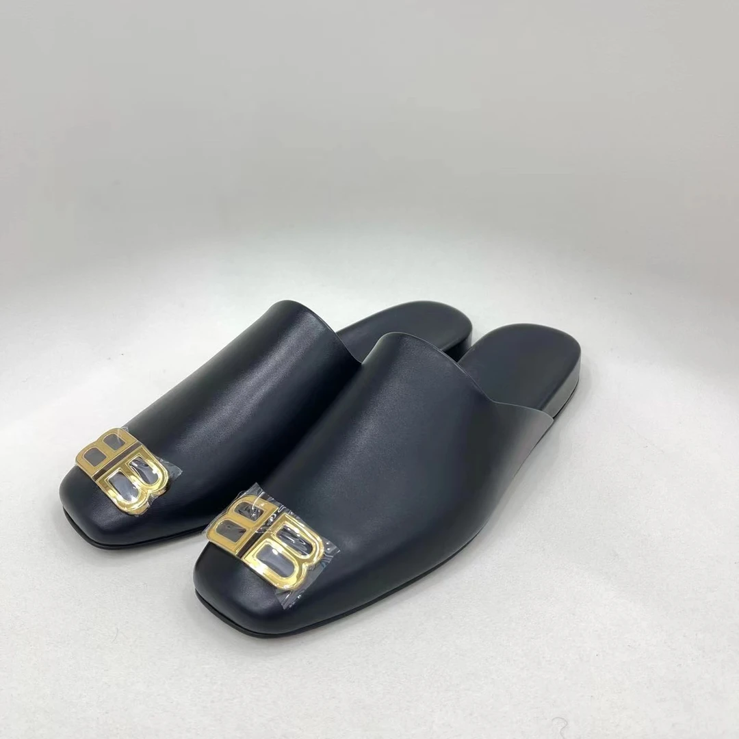 Balenciaga女款BB金属标识皮拖鞋/正品保障/假一赔四