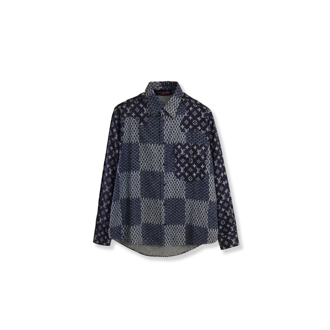LOUIS VUITTON 拼格拼接翻领衬衫/正品保障/假一赔三/公价11400
