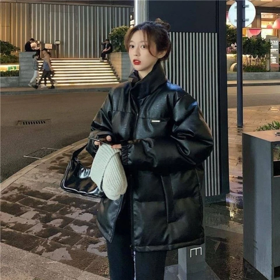 冬季韩版2023年新款袄子超火情侣PU皮宽松厚棉衣棉服外套女ins潮