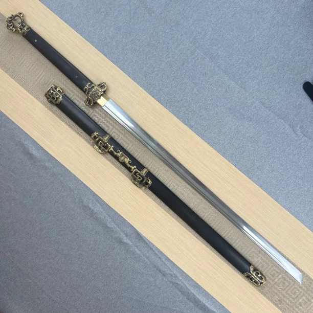 九龙环首刀】自炼钢龙泉剑未开刃工艺品收藏摆件黄铜黑檀鞘礼品